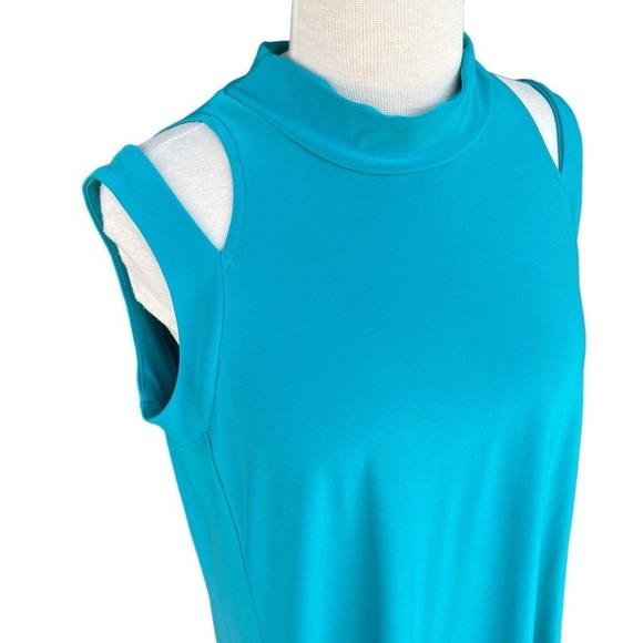 Sympli Canada Lagenlook Sleeveless Cut Out Shoulder Tunic Tank Teal Size 10 GUC - Picture 2 of 10